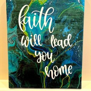 Hand Crafted Blue and Green Inspirational Wall Art